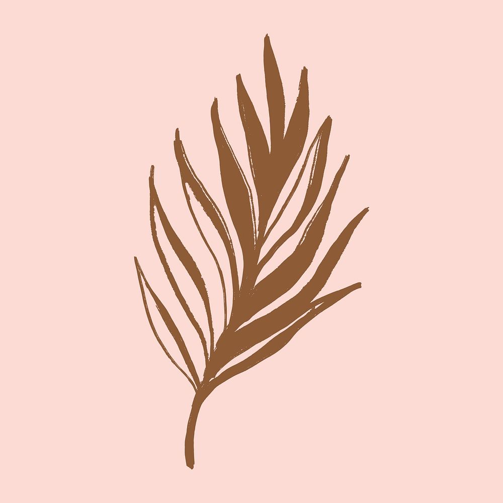 Palm leaf collage element, brown line drawing, simple illustration for bullet journal vector