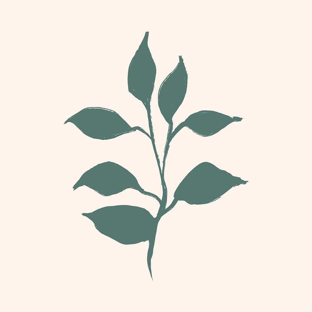 Botanical collage element, green leaf drawing, simple illustration psd