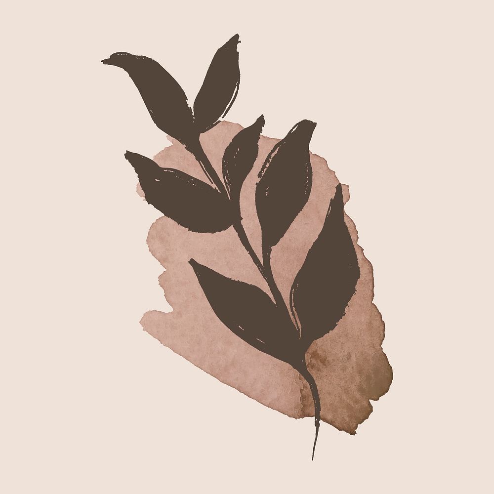 Leaf collage element, botanical illustration on pink brushstroke for planner vector
