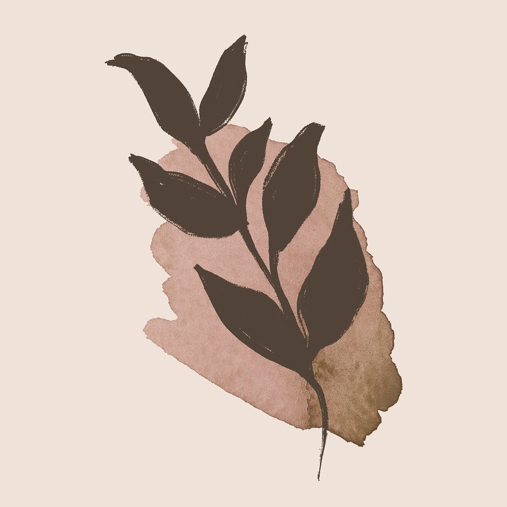 Leaf collage element, botanical illustration on pink brushstroke for scrapbook psd