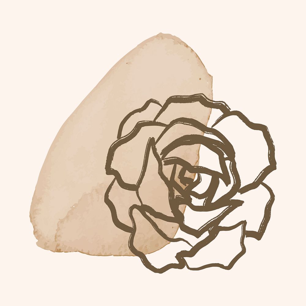 Rose collage sticker, simple flower line art on brushstroke vector