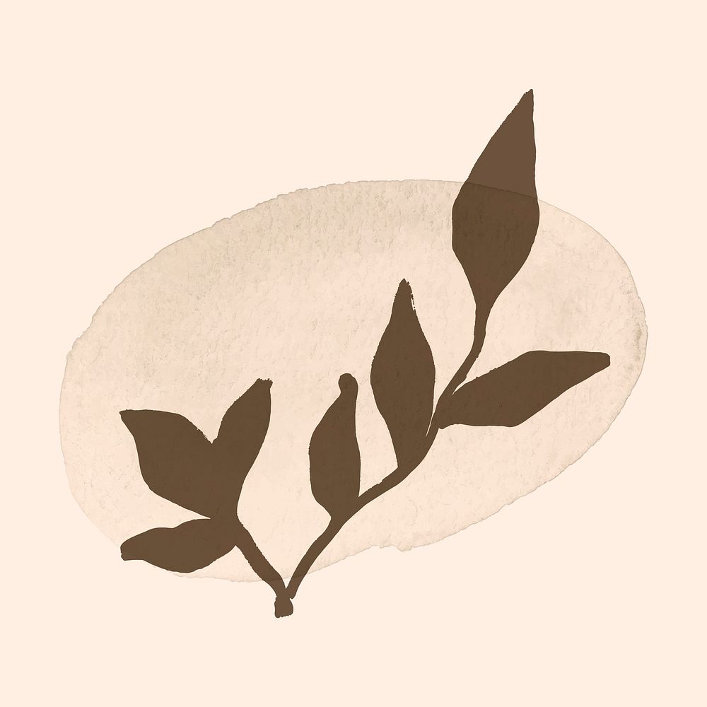 Leaf collage element, botanical illustration on brown watercolor brushstroke vector