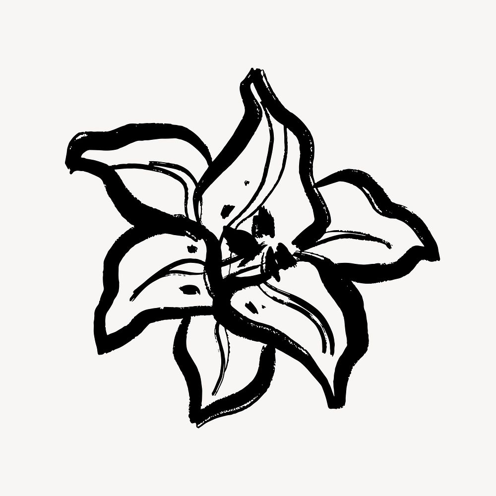 Flower collage element, black lily line art, simple illustration vector