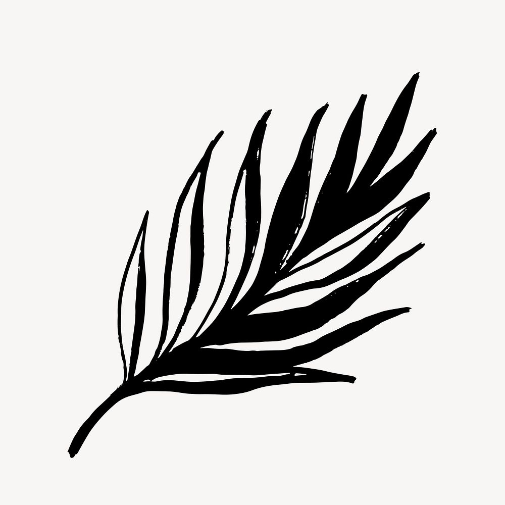 Leaf collage element, black plant line art, minimal illustration for bullet journal vector