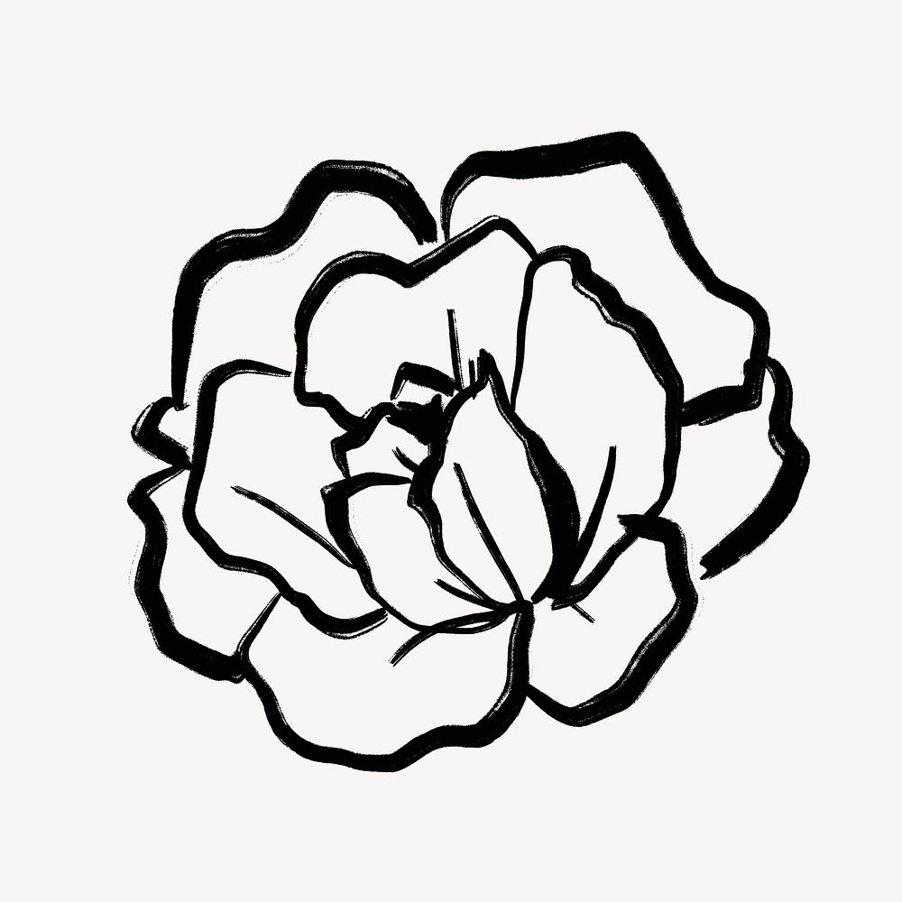 Rose line art sticker, simple black floral collage elements, minimal line drawing style psd