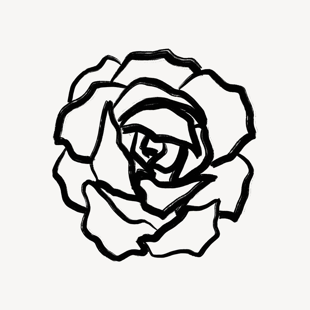 Rose line art sticker, simple black flower collage elements for bullet journal psd