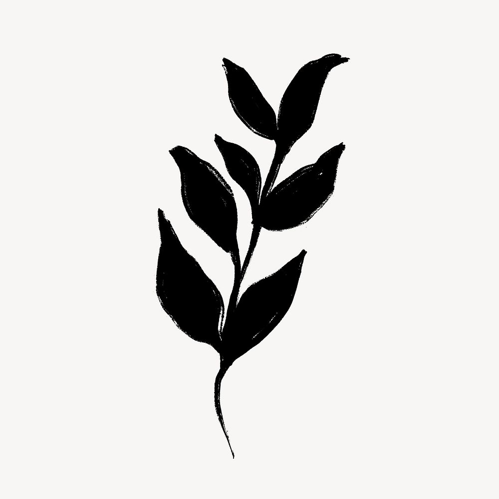 Leaf collage element, botanical black illustration for planner psd