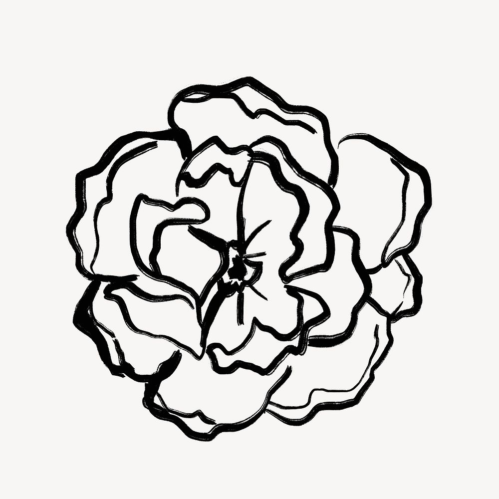 Rose collage sticker, simple black flower line art for digital planner psd
