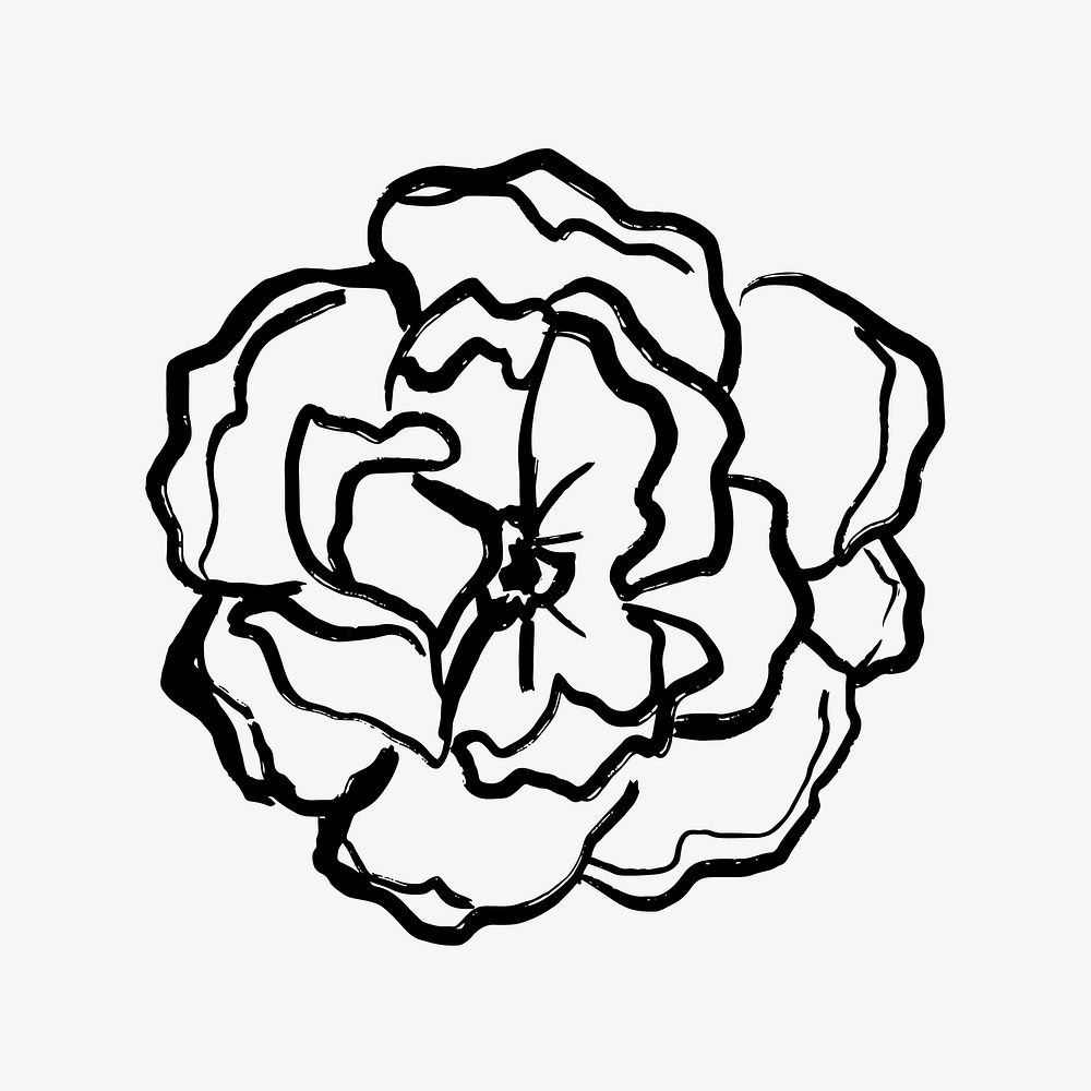 Rose line art sticker, simple black flower collage elements for scrapbook vector