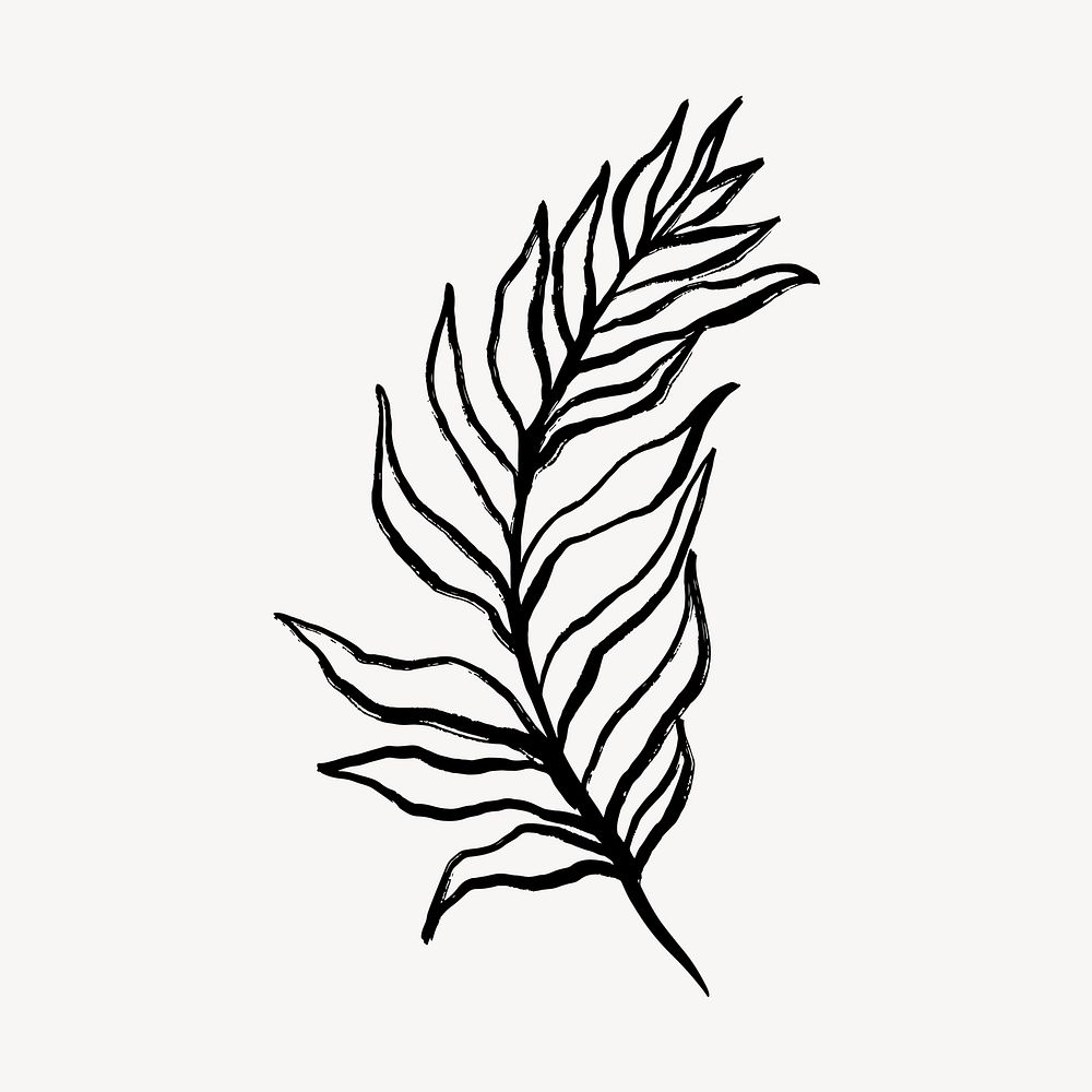 Fern collage sticker, simple black line drawing vector