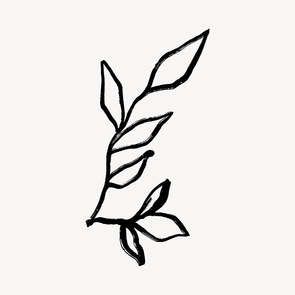 Black leaf collage sticker, simple line drawing style vector