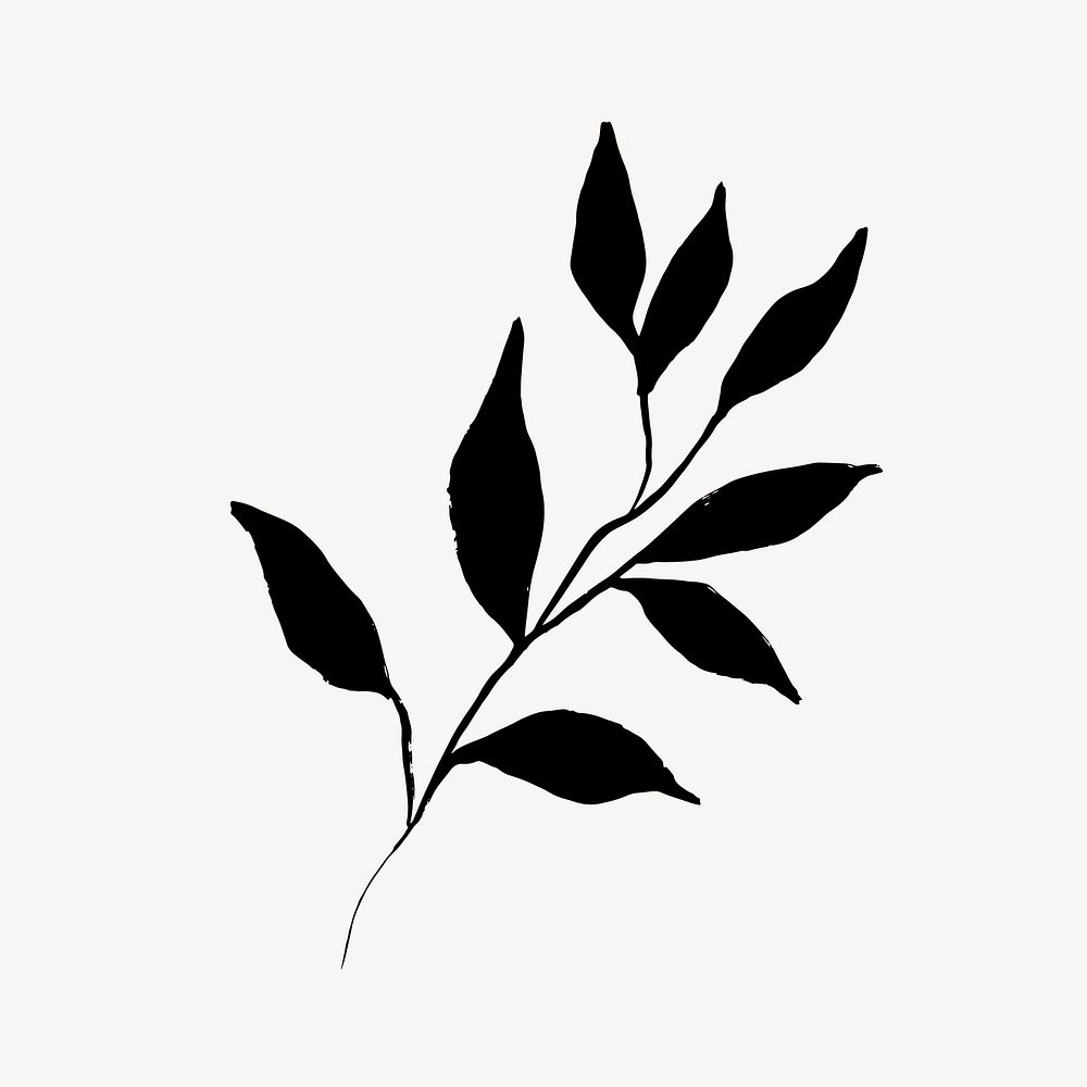 Black leaf sticker, minimal line drawing style vector