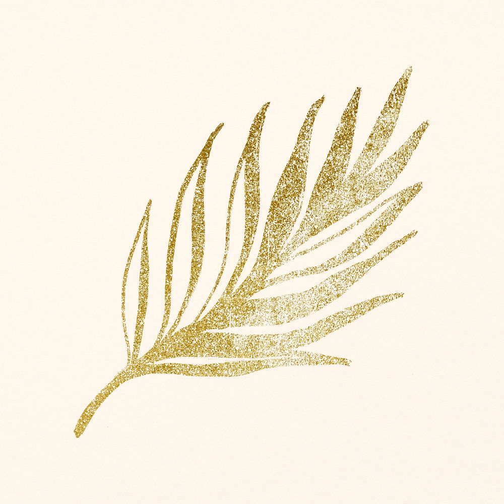 Palm leaf collage element, botanical line art, minimal gold illustration for scrapbook psd