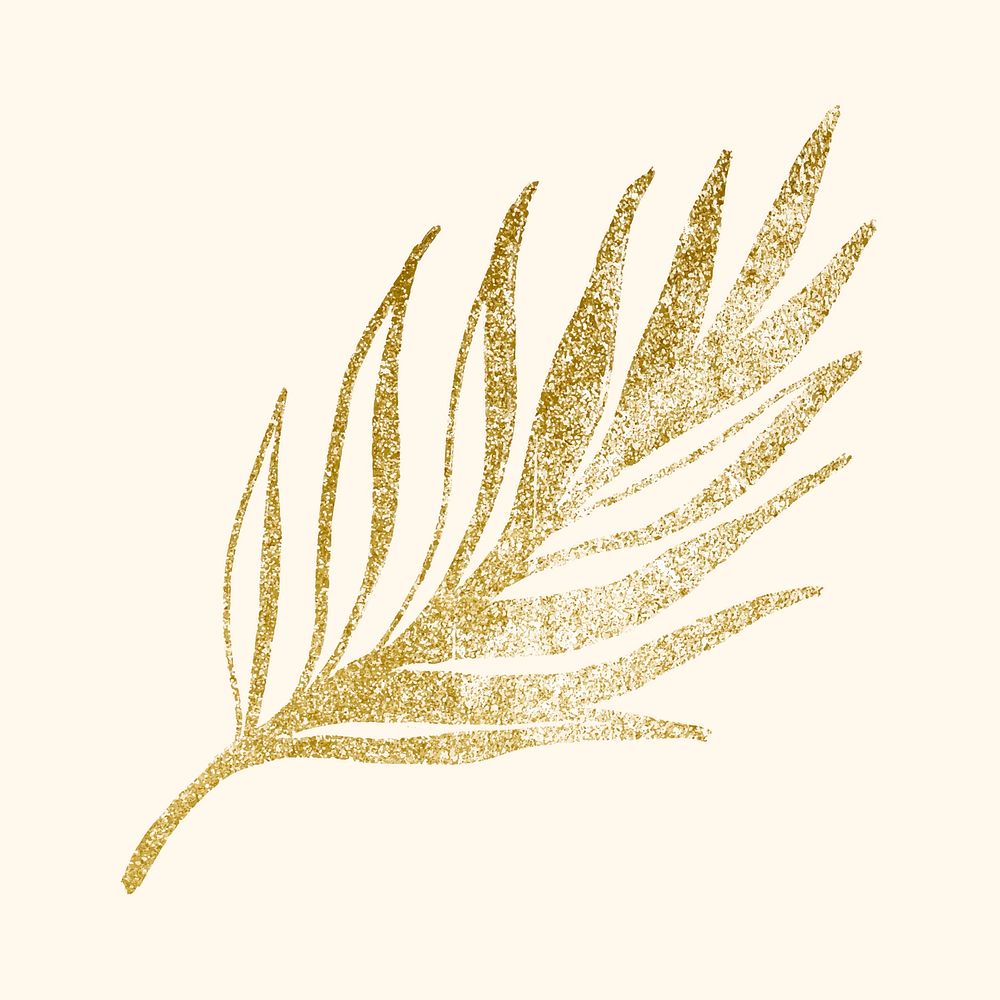 Leaf collage element, gold plant line art, minimal illustration for bullet journal vector