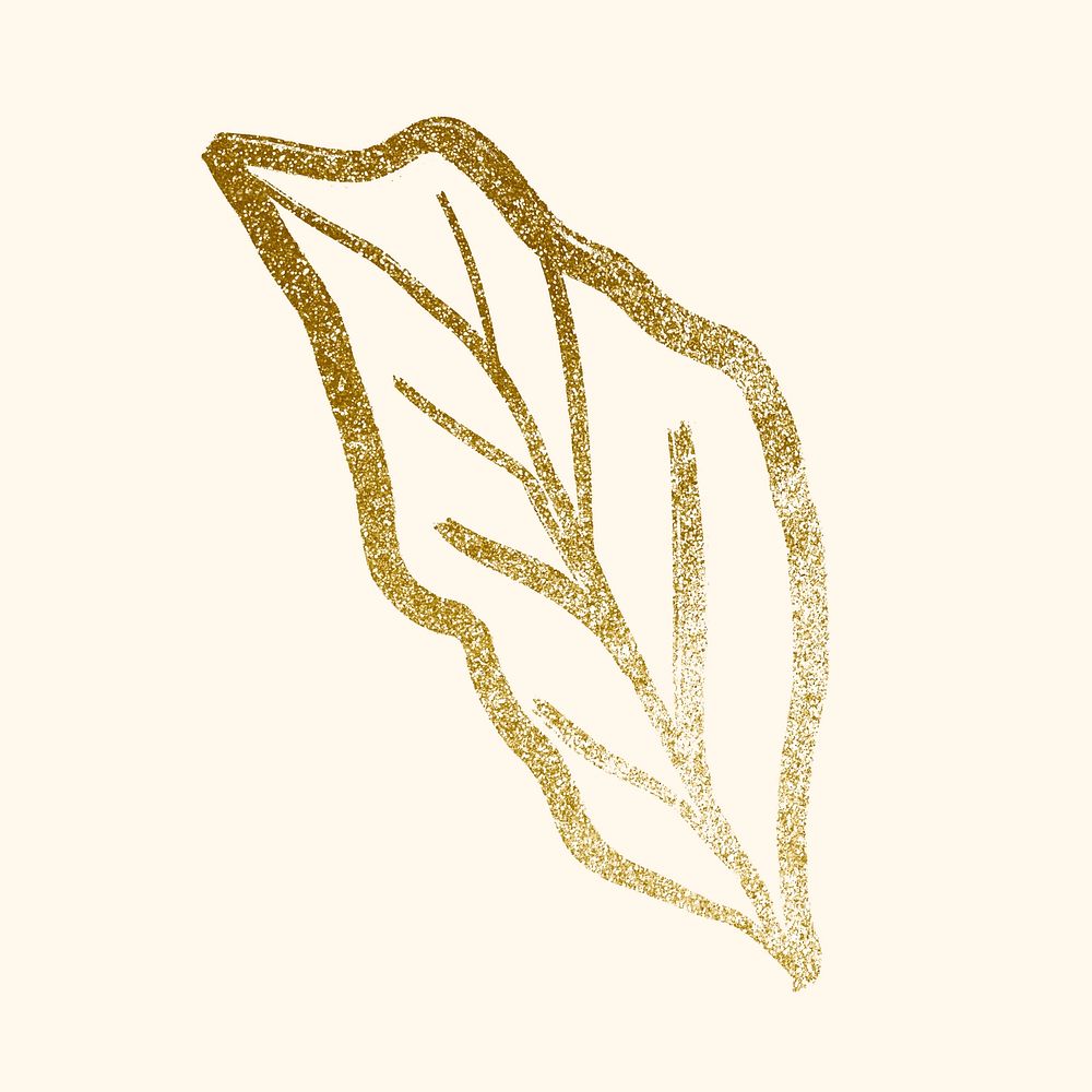 Leaf collage element, botanical gold line art, minimal illustration for bullet journal vector