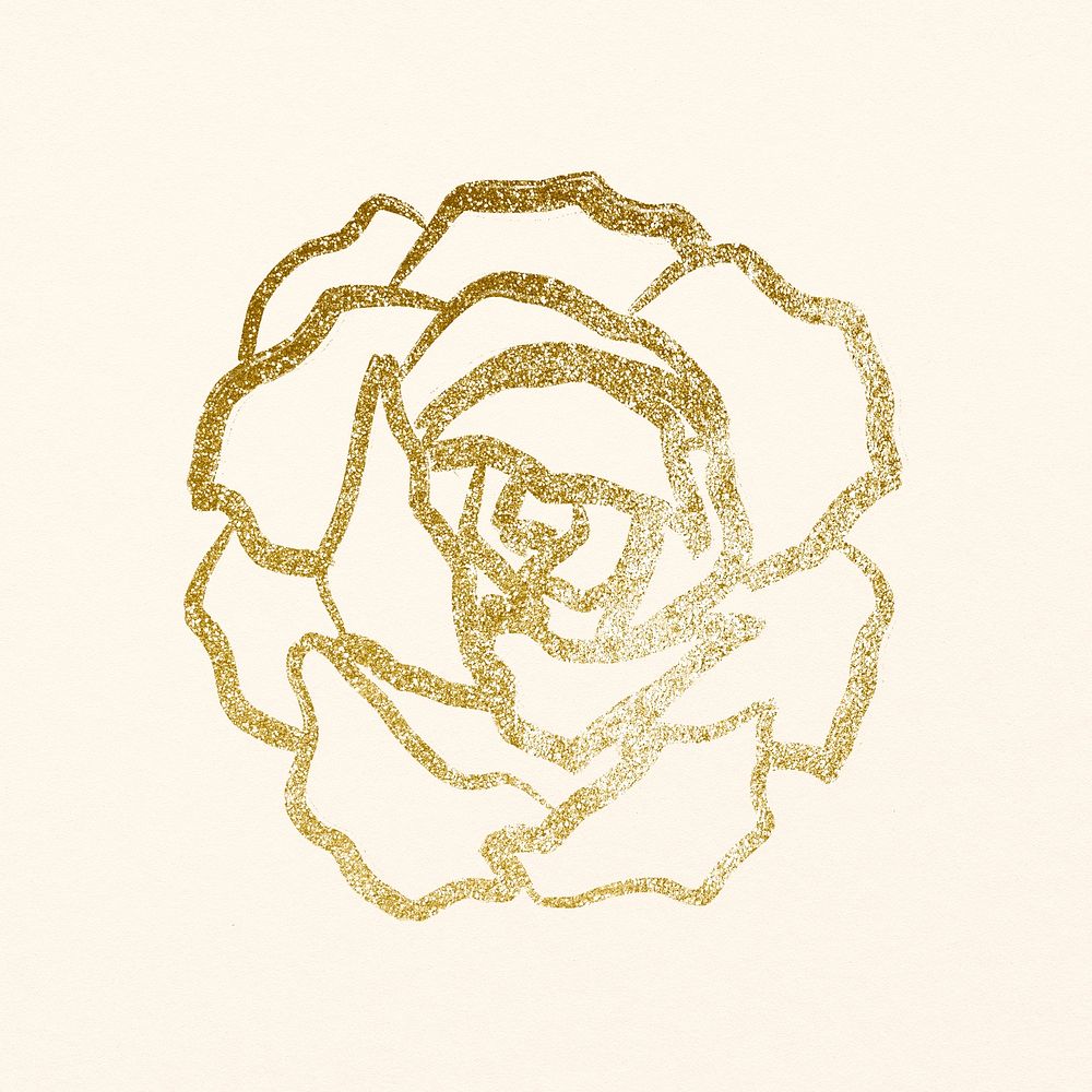Rose line art sticker, gold flower collage elements for bullet journal psd