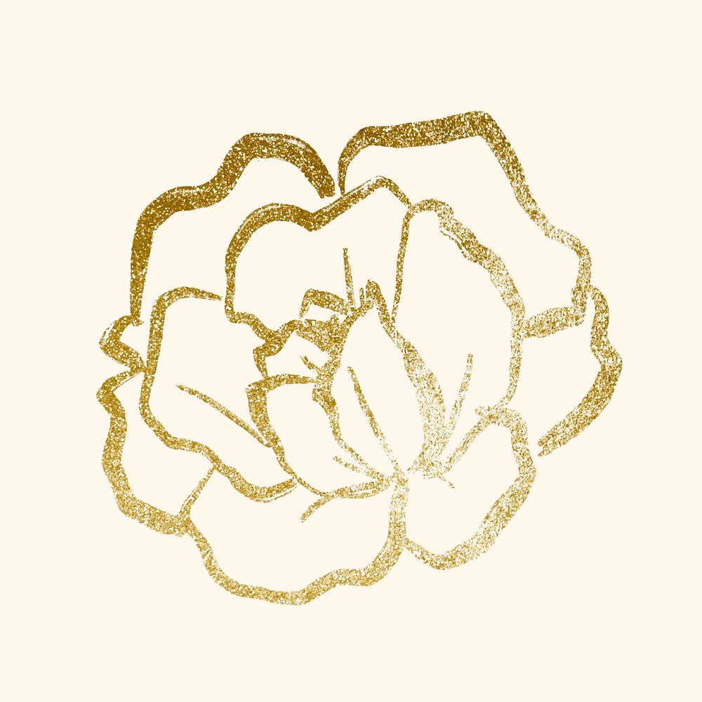 Gold rose collage sticker, simple flower line art for scrapbook vector