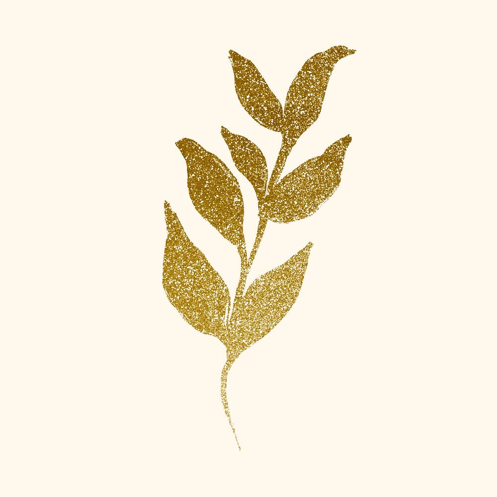 Botanical collage element, gold leaf drawing, simple illustration vector