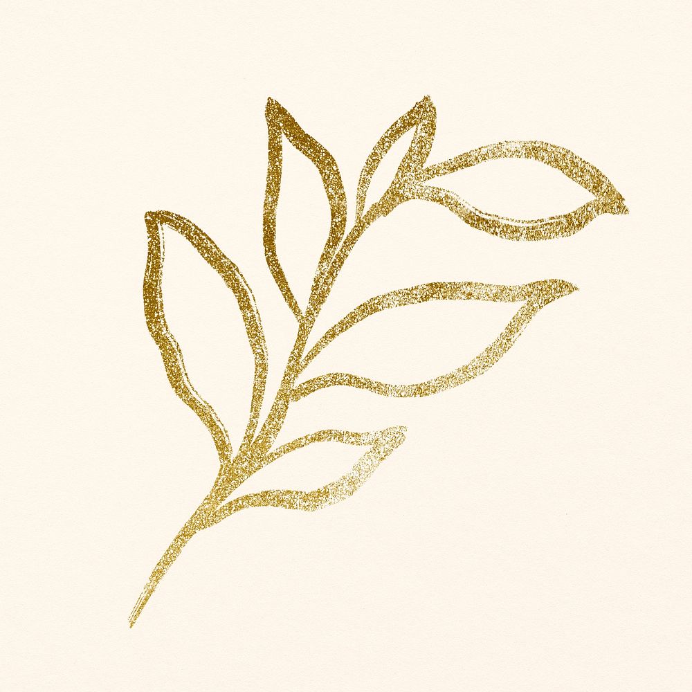 Gold leaf line art, minimal botanical graphic illustration 