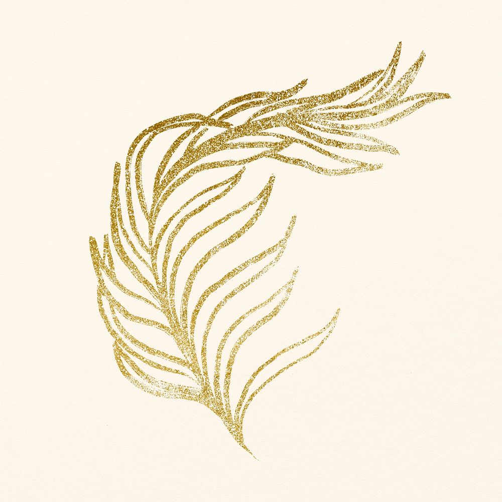 Leaf collage sticker, golden fern line art, minimal graphic design psd