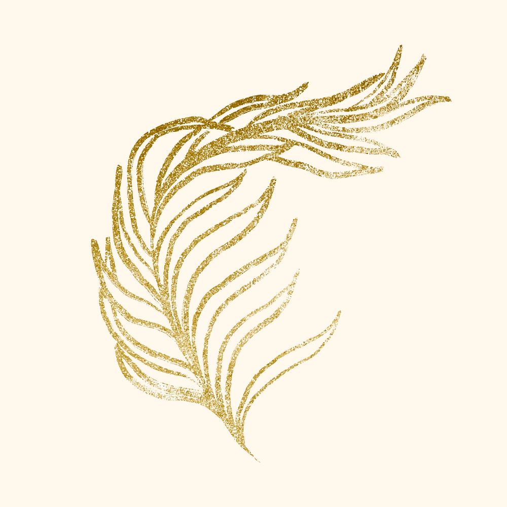 Botanical collage sticker, golden fern line art, minimal graphic design vector