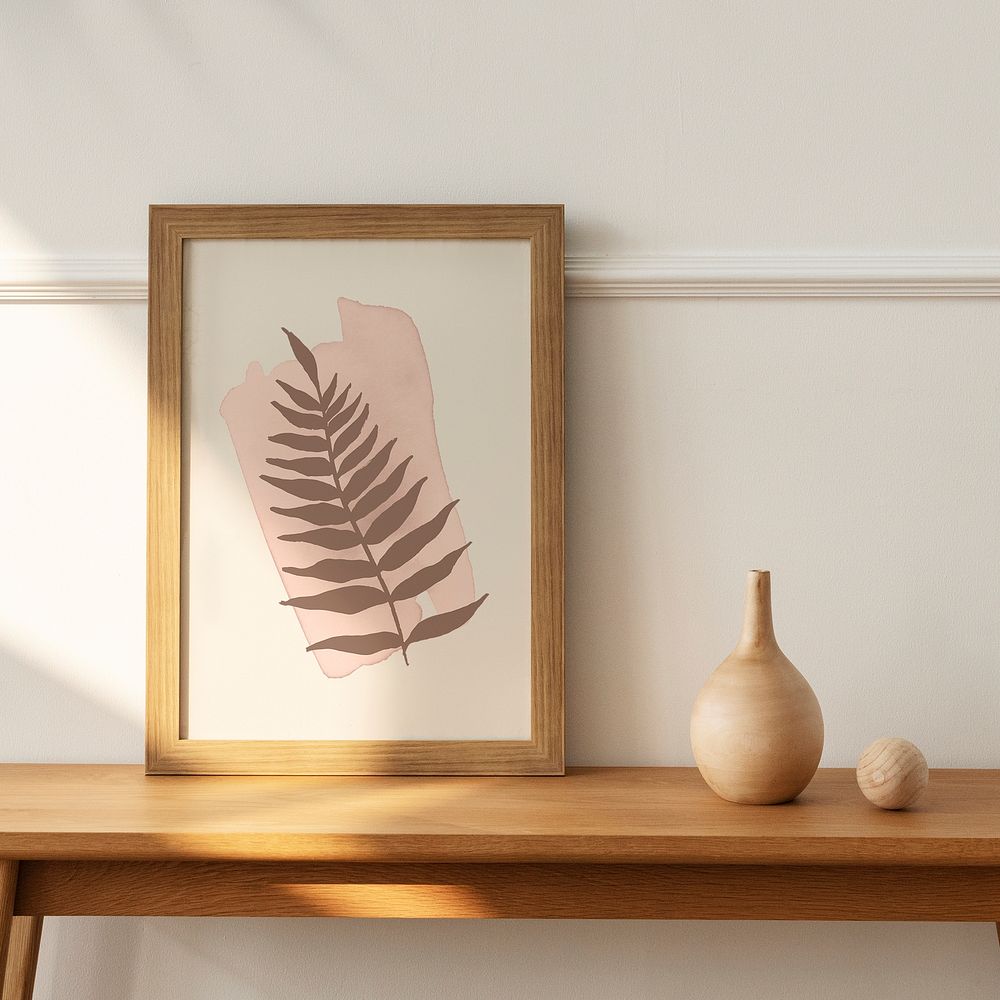 Wooden frame mockup, natural sunlight, minimal brown design psd