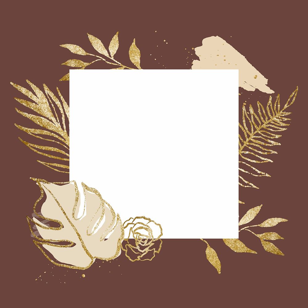 Leaf frame, gold botanical line art illustration for bullet journal vector