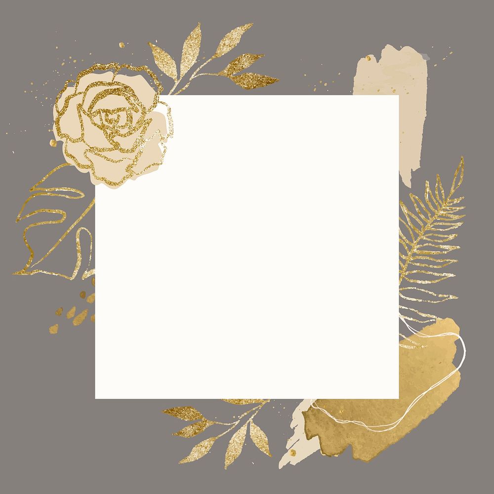 Gold botanical frame, square illustration design vector