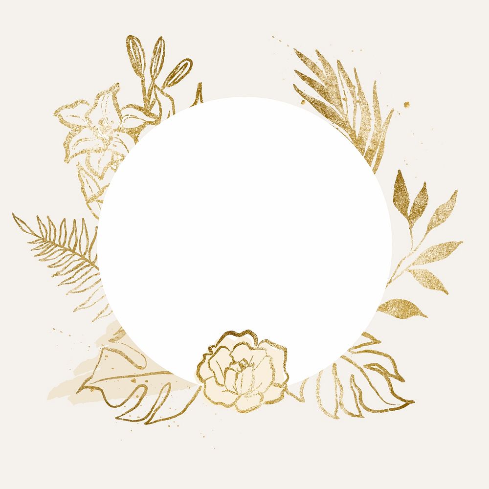 Gold rose frame, floral line drawing illustration for Valentine's card vector