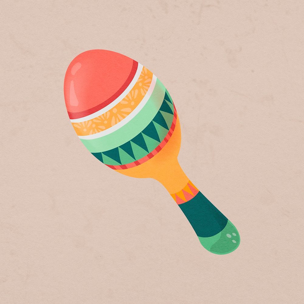 Colorful maraca doodle sticker, Mexican musical instrument psd