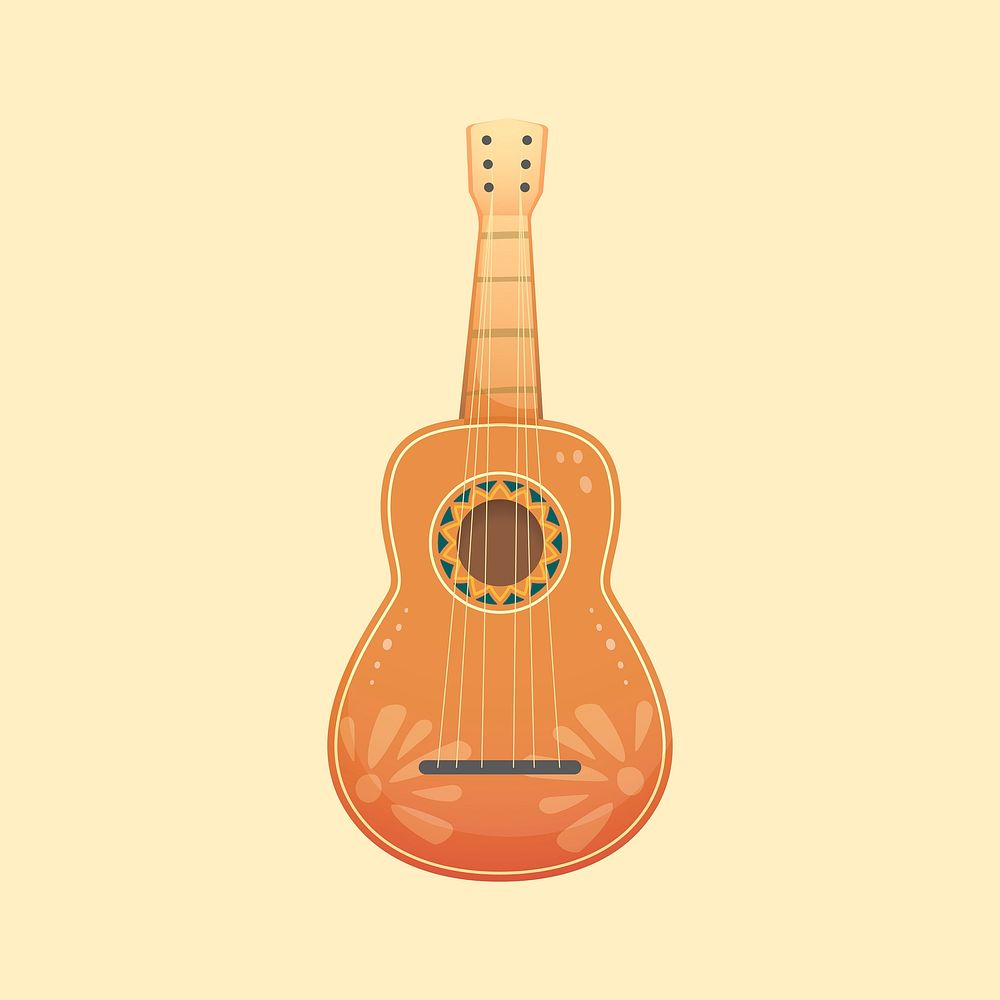 Brown Mexican guitar sticker, music instrument vector
