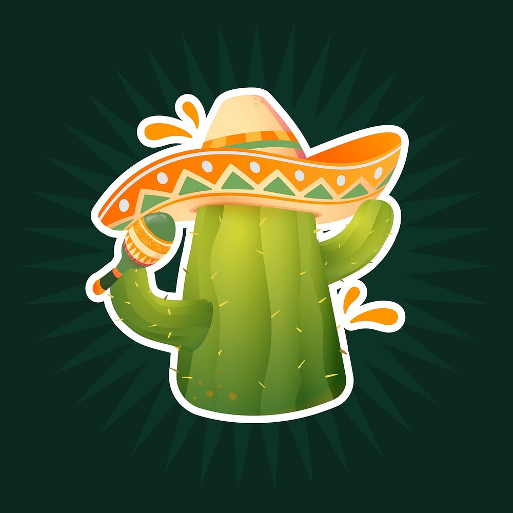 Cute cactus sticker, Mexican hat design vector