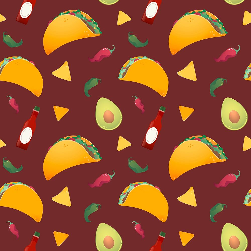 Mexican food seamless pattern background, vibrant colorful design