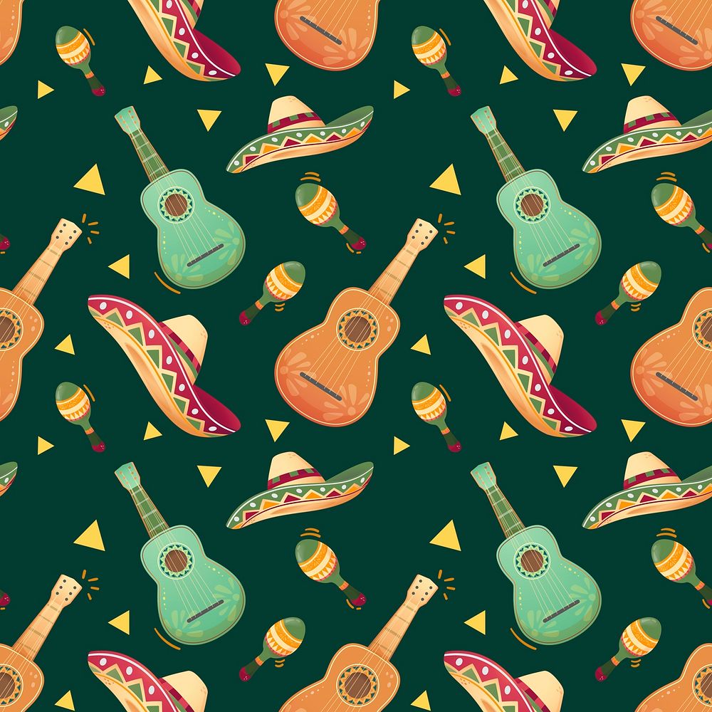 Mexican guitar seamless pattern background