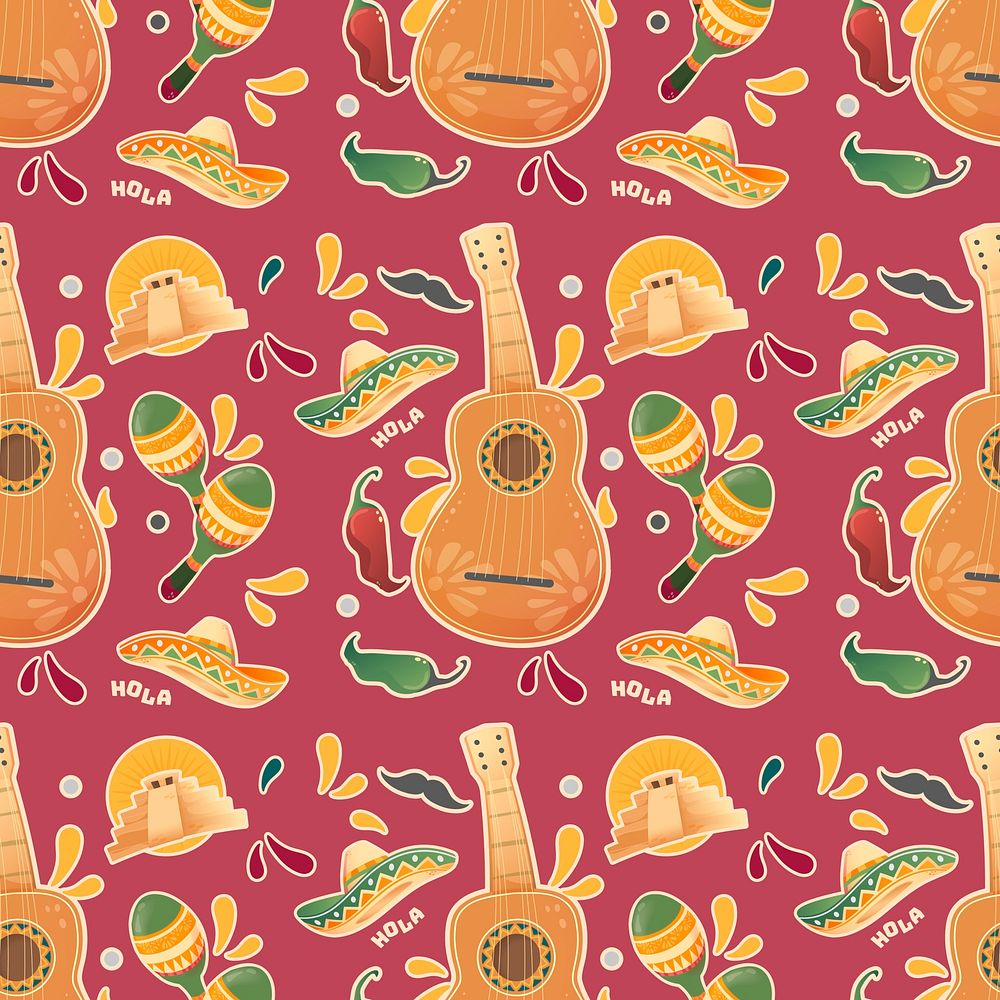Mexican guitar seamless pattern background