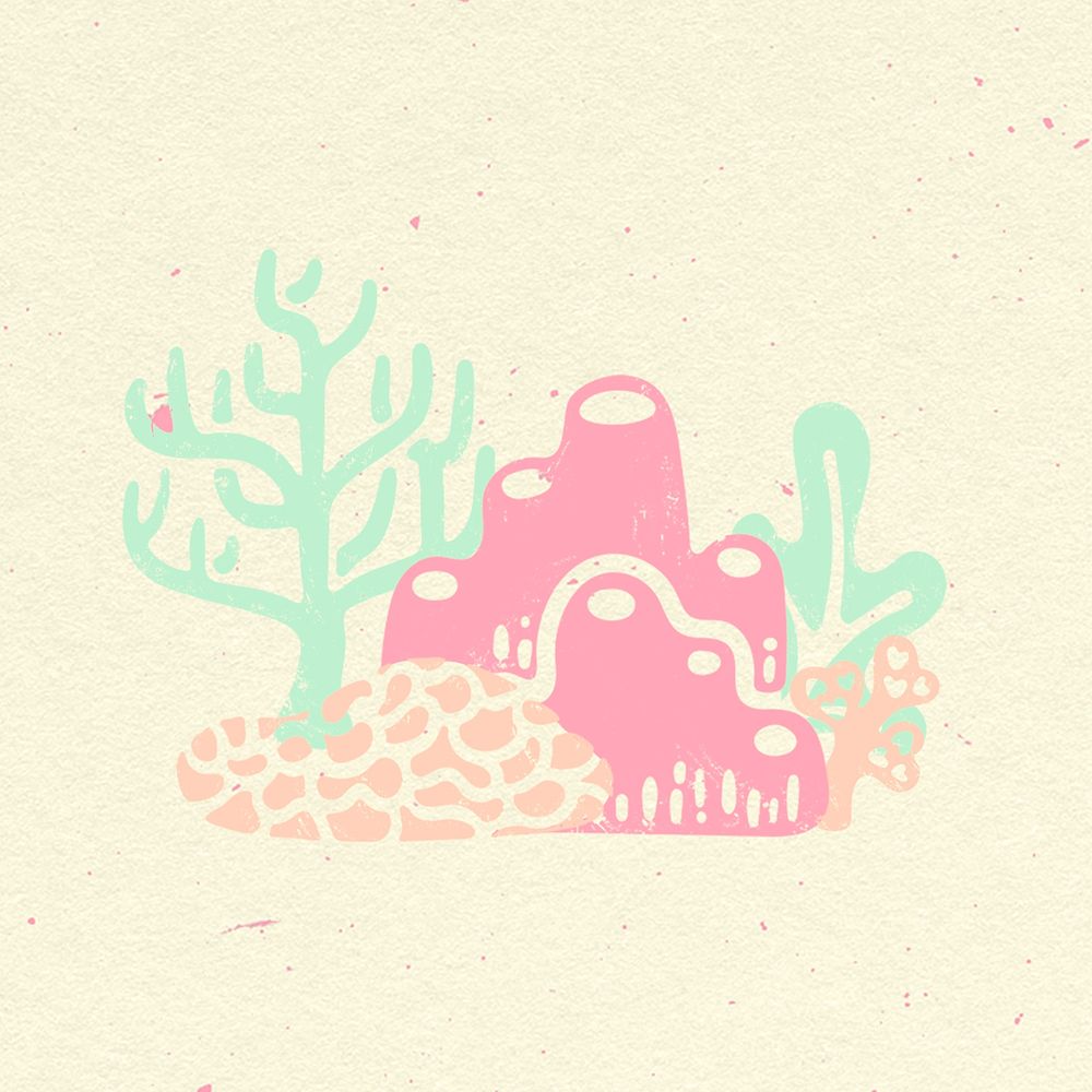 Coral reef sticker, marine creature collage element psd in colorful pastel colors