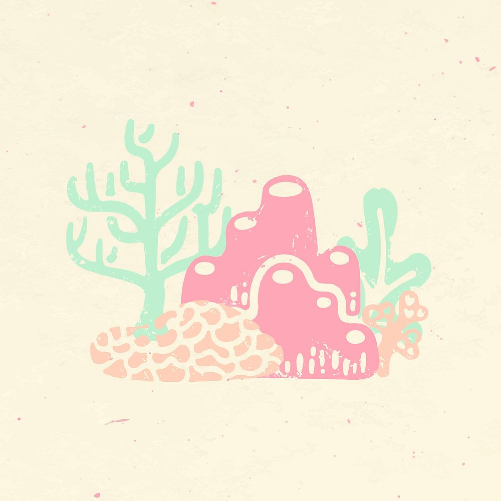 Coral reef sticker, marine creature collage element vector in colorful pastel colors