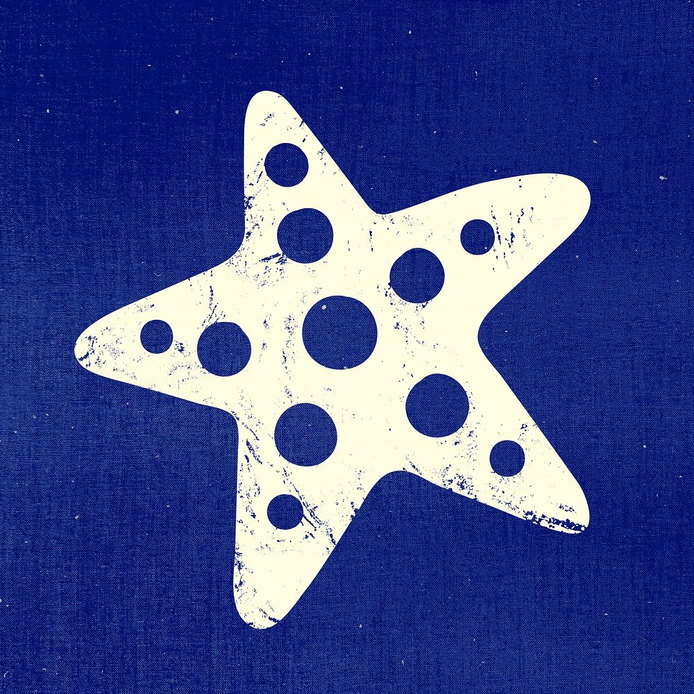 Starfish sticker, marine creature collage element psd on blue background