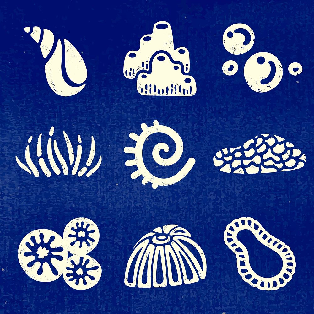 Underwater coral sticker, marine life vector set on blue background