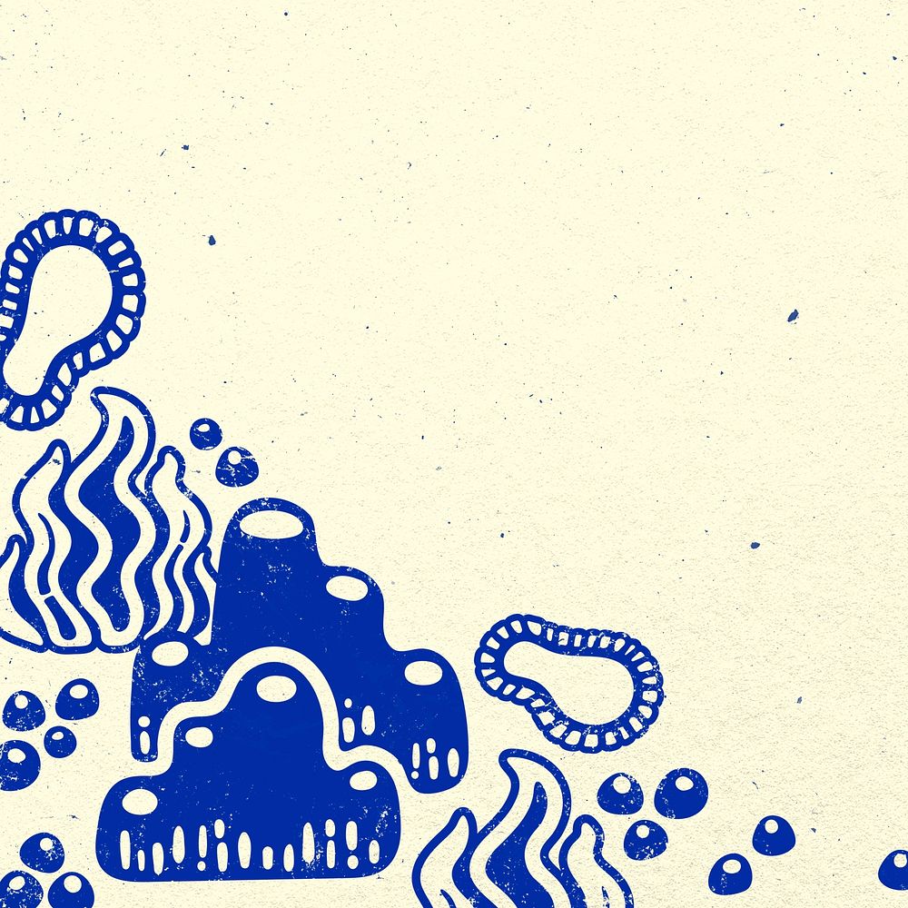 Coral reef illustration, marine life border background in blue