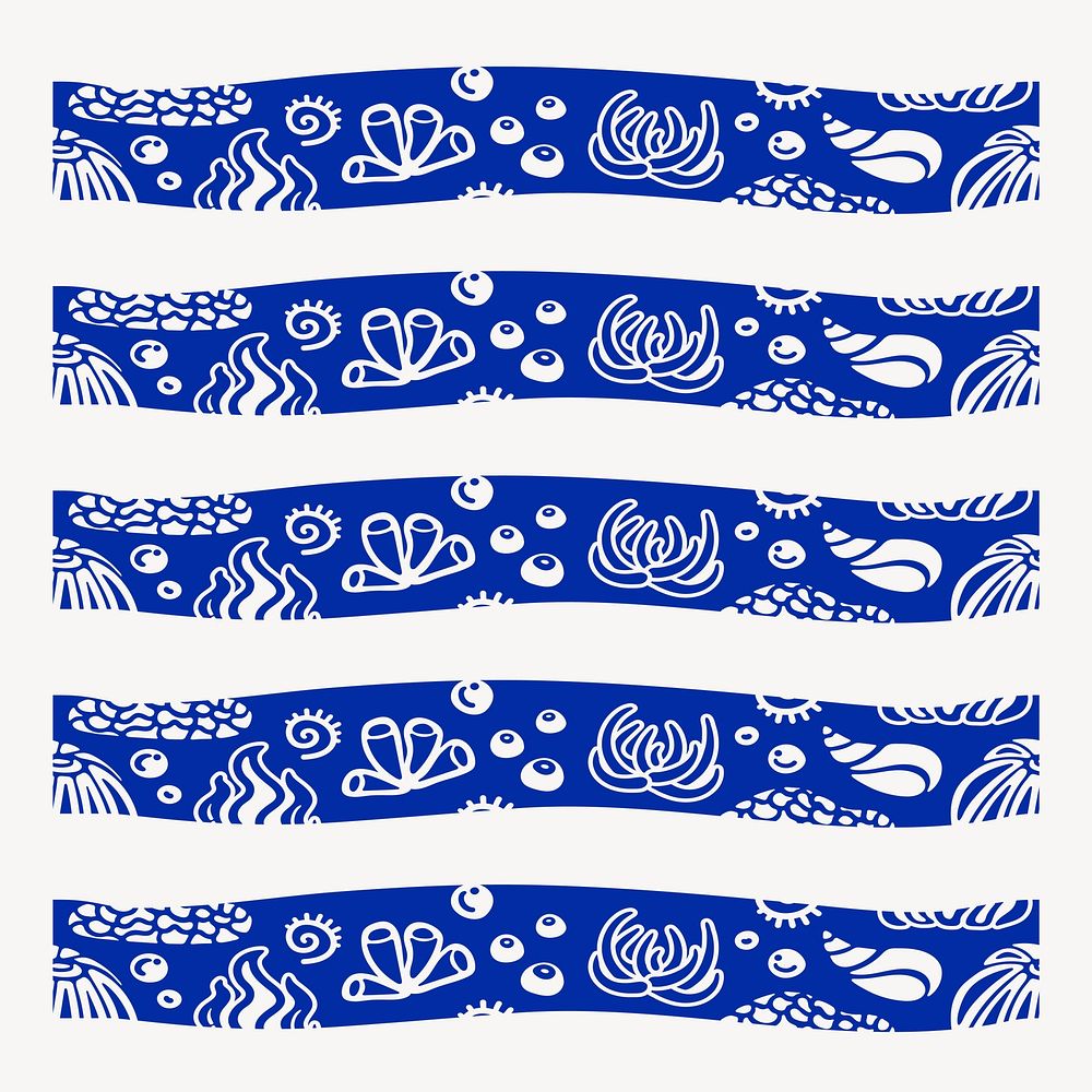 Sea creature pattern brush, blue border vector, compatible with AI