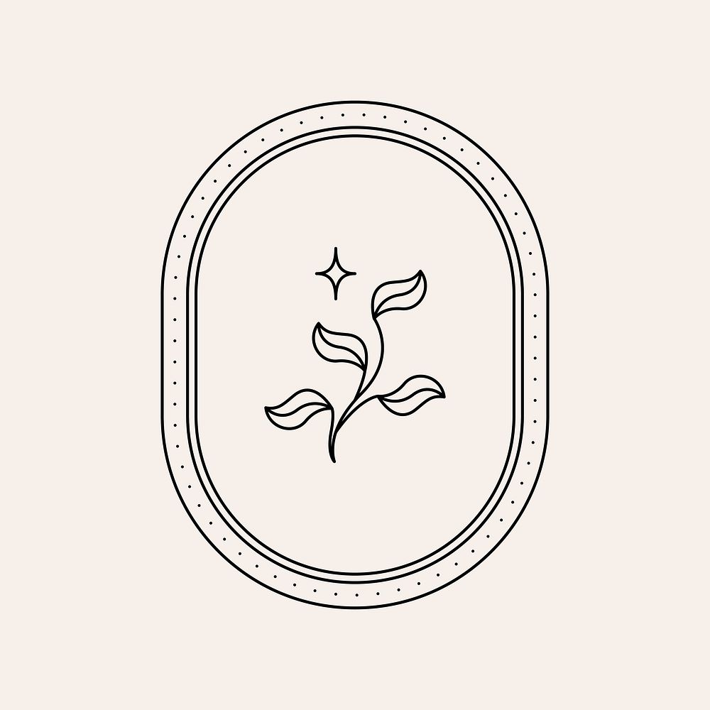 Aesthetic black badge, flower ornament, minimal design illustration