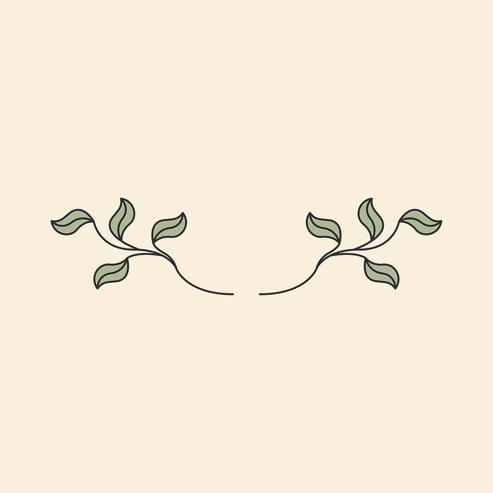 Leaf divider sticker, simple botanical design collage element psd