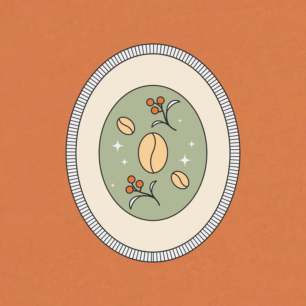 Oval badge, floral ornament, simple design illustration