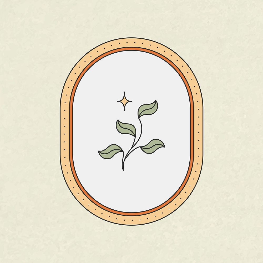 Creative badge, botanical ornament, minimal retro design illustration