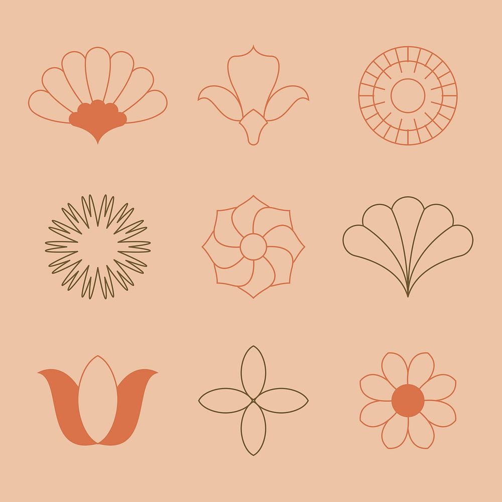 Minimal flower stickers, cute botanical collage element set vector