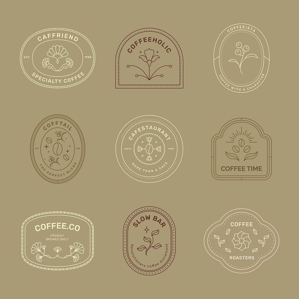 Creative coffee logo template, minimal design, branding icon for professional business set vector 