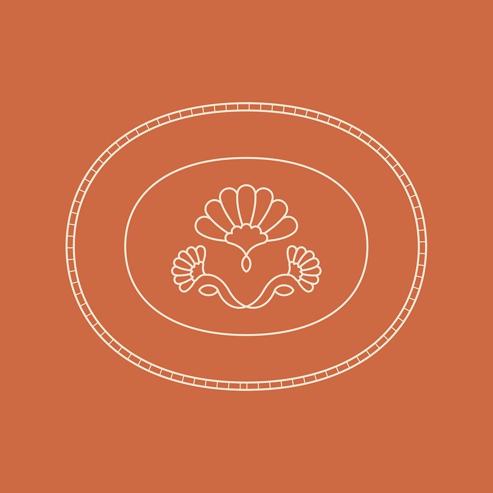 Oval badge, floral ornament, minimal design illustration