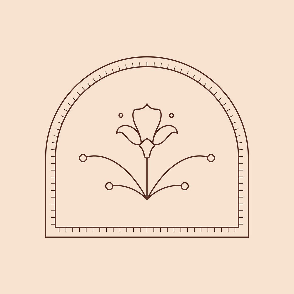 Flower collage element, aesthetic retro badge design, minimal illustration psd