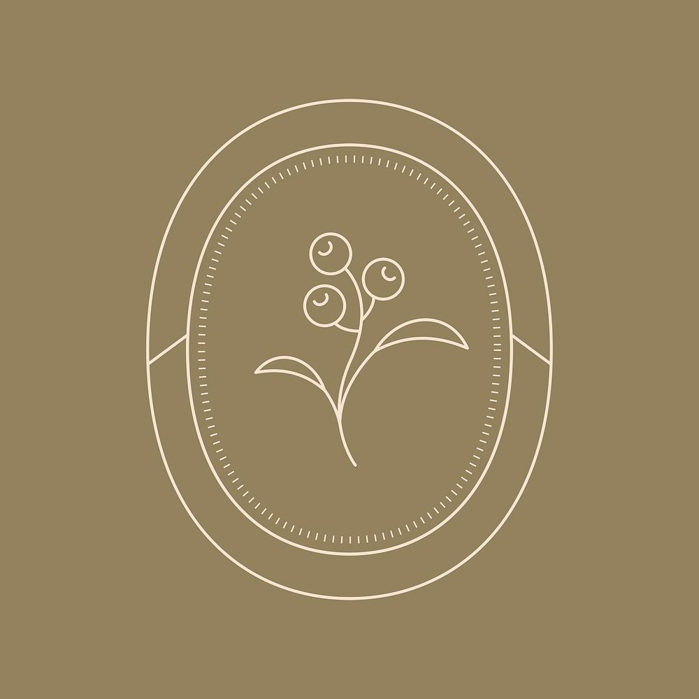 Oval badge, floral ornament, simple design illustration